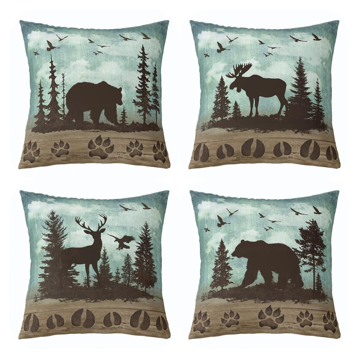 Erosebridal Set of 4 Rustic Hunting Throw Pillow Covers Farmhouse Throw Pillows Covers,Vintage Bear Cabin Deer 18 x 18 Pillow Insert Woodland Animals Accent Pillow Case (Inserts Not Included)