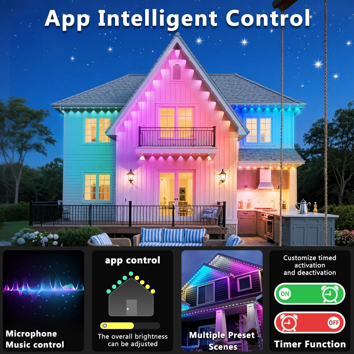 CETELUMA 200FT Permanent Outdoor RGB Lights - Waterproof Smart LED Eaves Lights with App/Remote Control, Music Sync & DIY Scenes, Perfect for Christmas, Halloween, Parties & Daily Decor