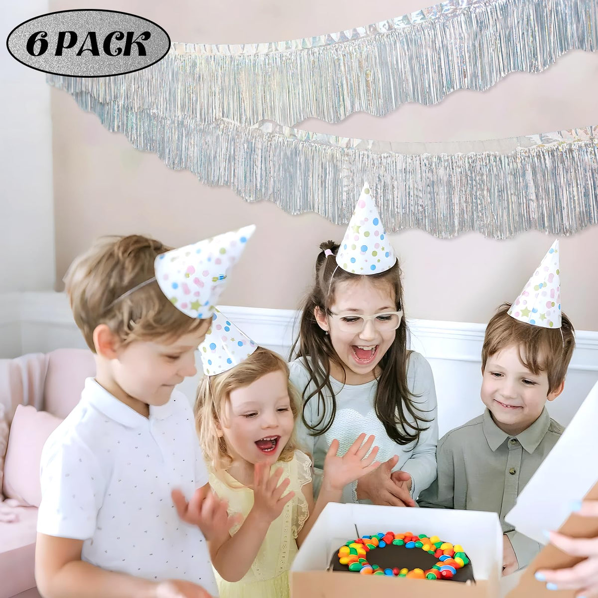 LOLStar 6 Pack Silver Foil Fringe Garland Party Decorations, 59Ft Tinsel Streamers Shiny Silver Wall Hanging Tinsel Fringe Banners for Wedding Birthday Anniversary Christmas New Year Party Decor