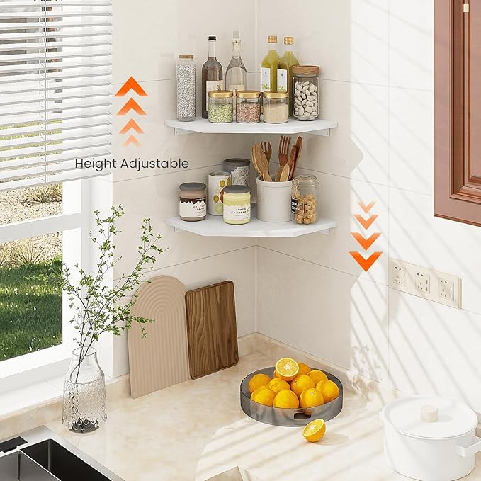 Homode Corner Shelf Wall Mount, Cable Box, 2 Tier Wood Hanging Storage Shelf