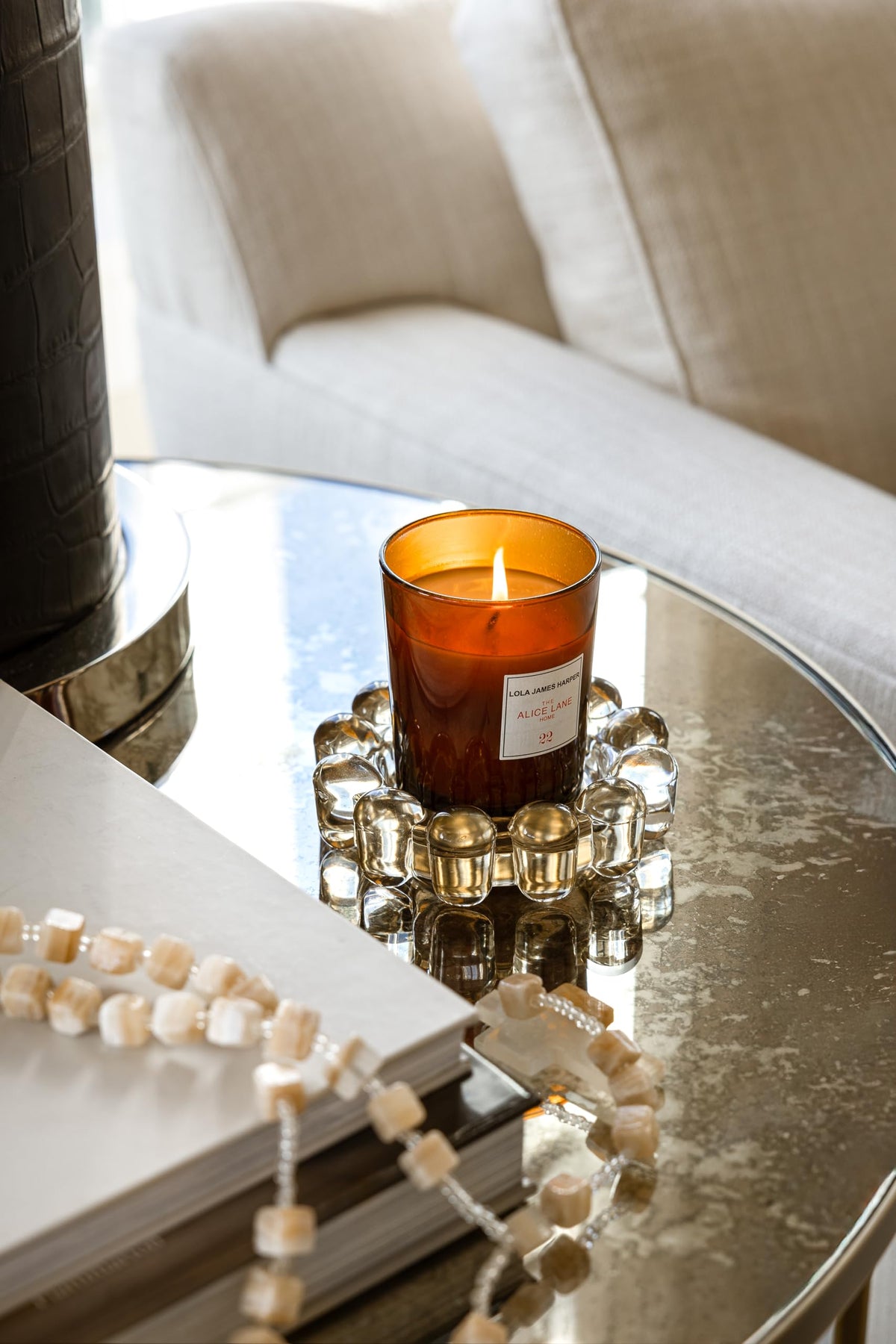 Alice Lane Original Bubble Candle Dish – Chic Amber Glass Candle Dish for Home Decor – Decorative Modern Candle Holder for Small Candles & Diffusers
