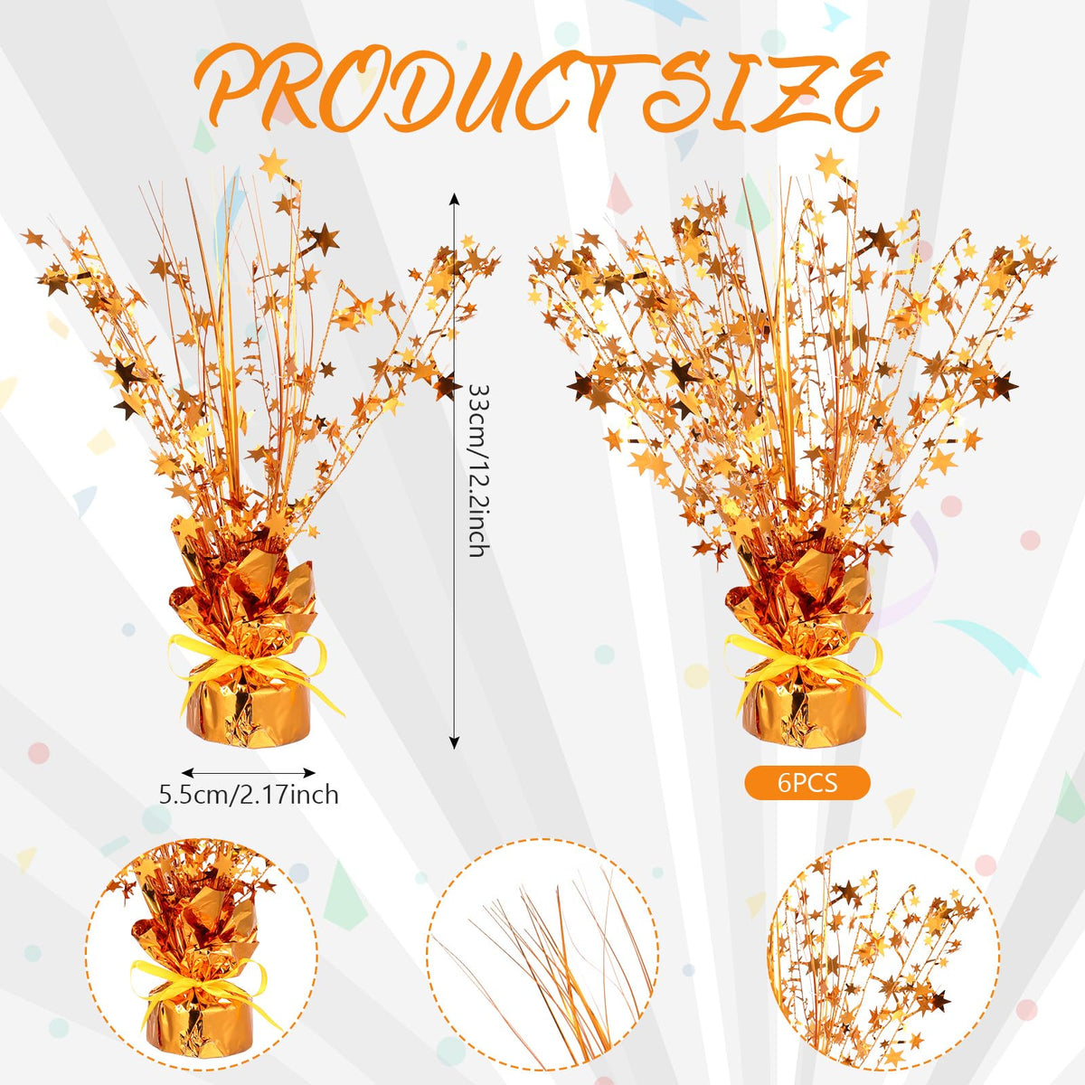 Crowye 6 Pcs Metallic Foil Spray Centerpiece Party Star Decoration Table Decor for Birthday Wedding Bachelorette Summer Party Holiday(Orange,Small Star)