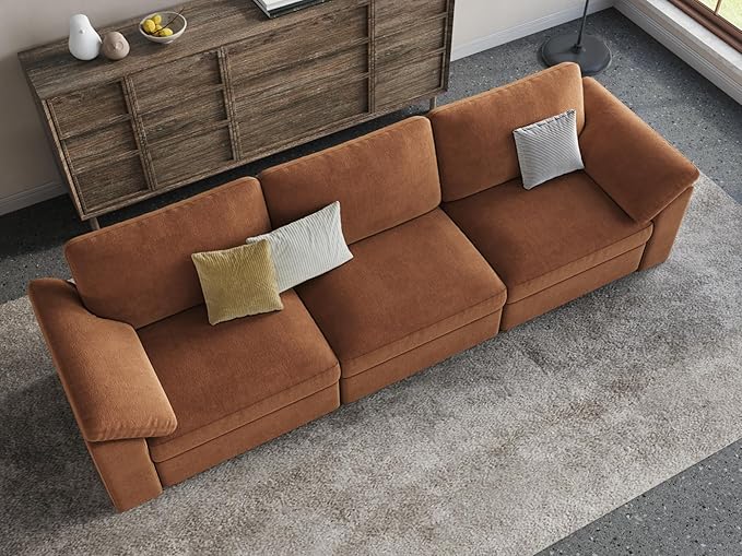 EASE MOOSE Brown Sectional Modular Sofa, Comfty 3 Seat Cloud Couch, FSC