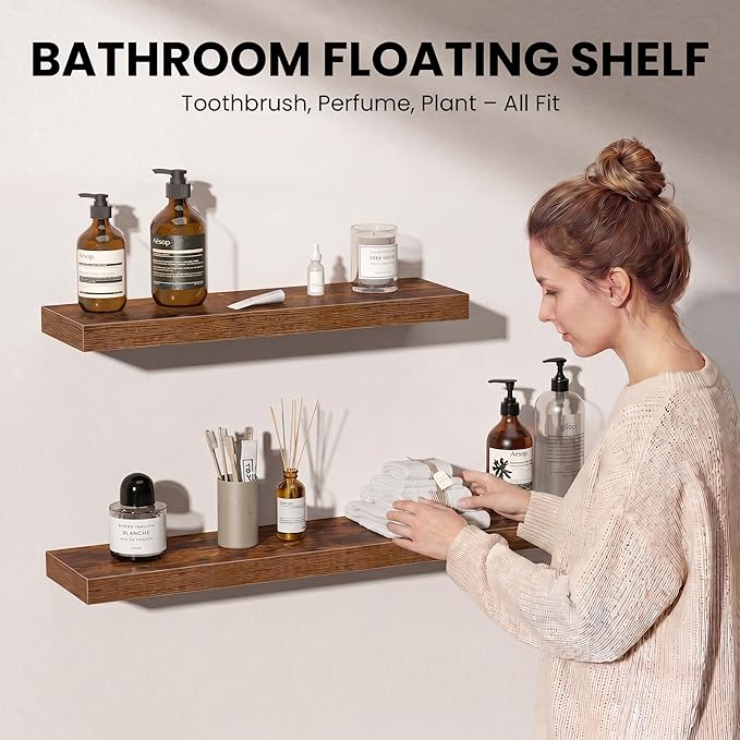 Fun Memories Floating Shelves for Wall, 12 Inch Set of 3 Rustic Wood Wall