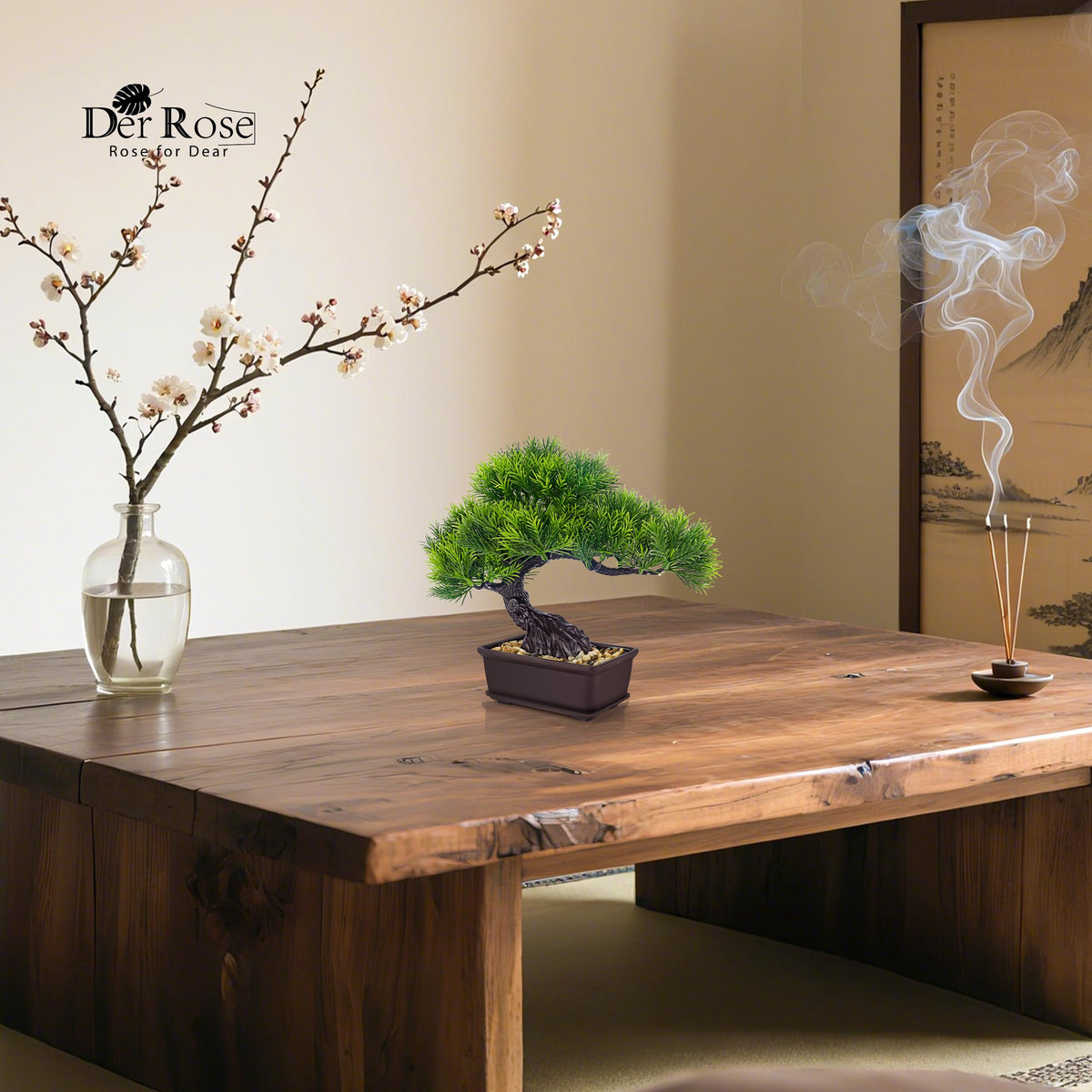 Der Rose 8 Inch Fake Plants Artificial Bonsai Tree Cedar for Home Office Desk Table Shelf Japanese Zen Decor (Pine)