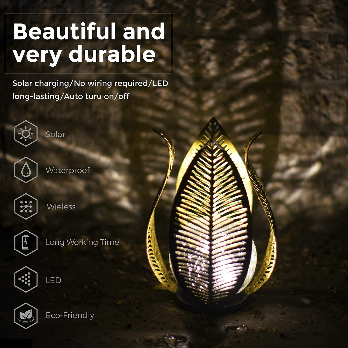QZGE Solar Garden Lights Waterproof Decorations,Crackle Globe Glass,Metal Palm Leaf Solar Lights for Outdoor Decor On Garden,Patio,Yard,Front Porch,Tabletop Lamp-Perfect Gifts