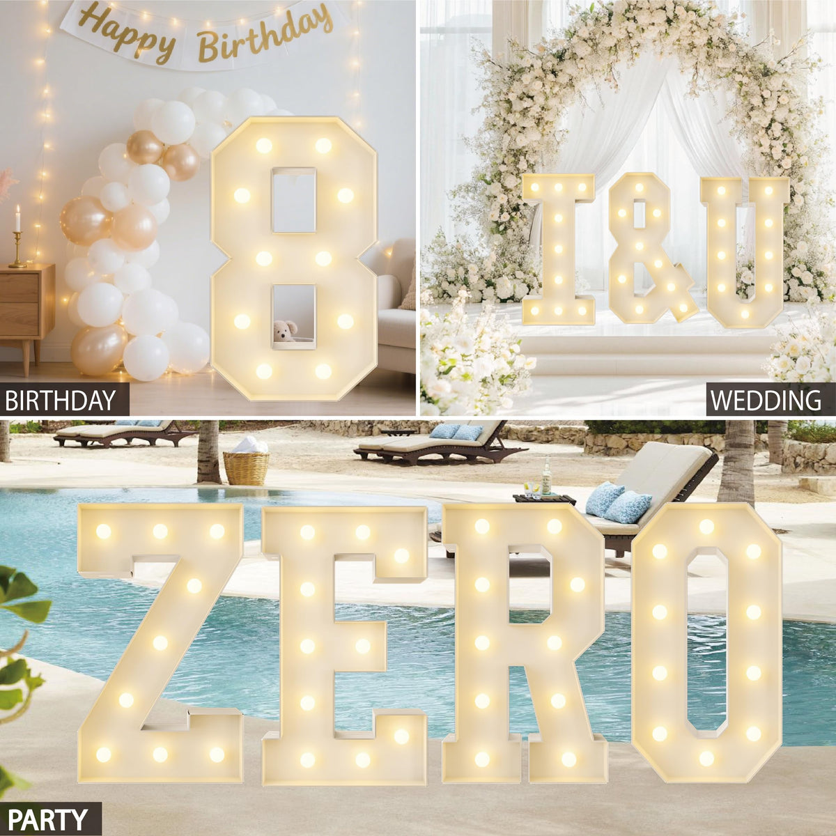 HXWEIYE Large marquee numbers 8, 3FT Big Light Up Number with light, Mosaic Balloon Frame, Pre-Cut Frame Giant Led Numbers for baby shower Birthday Party Bar Graduation Decor (Warm White)