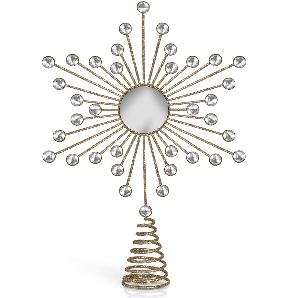 Ornativity Jewel Star Tree Topper - Gold Glitter Sparkling Metal Wire Xmas Star Topper with Sparkly Gem Finish Christmas Tree Top Holiday Decor Ornament Decoration 12"