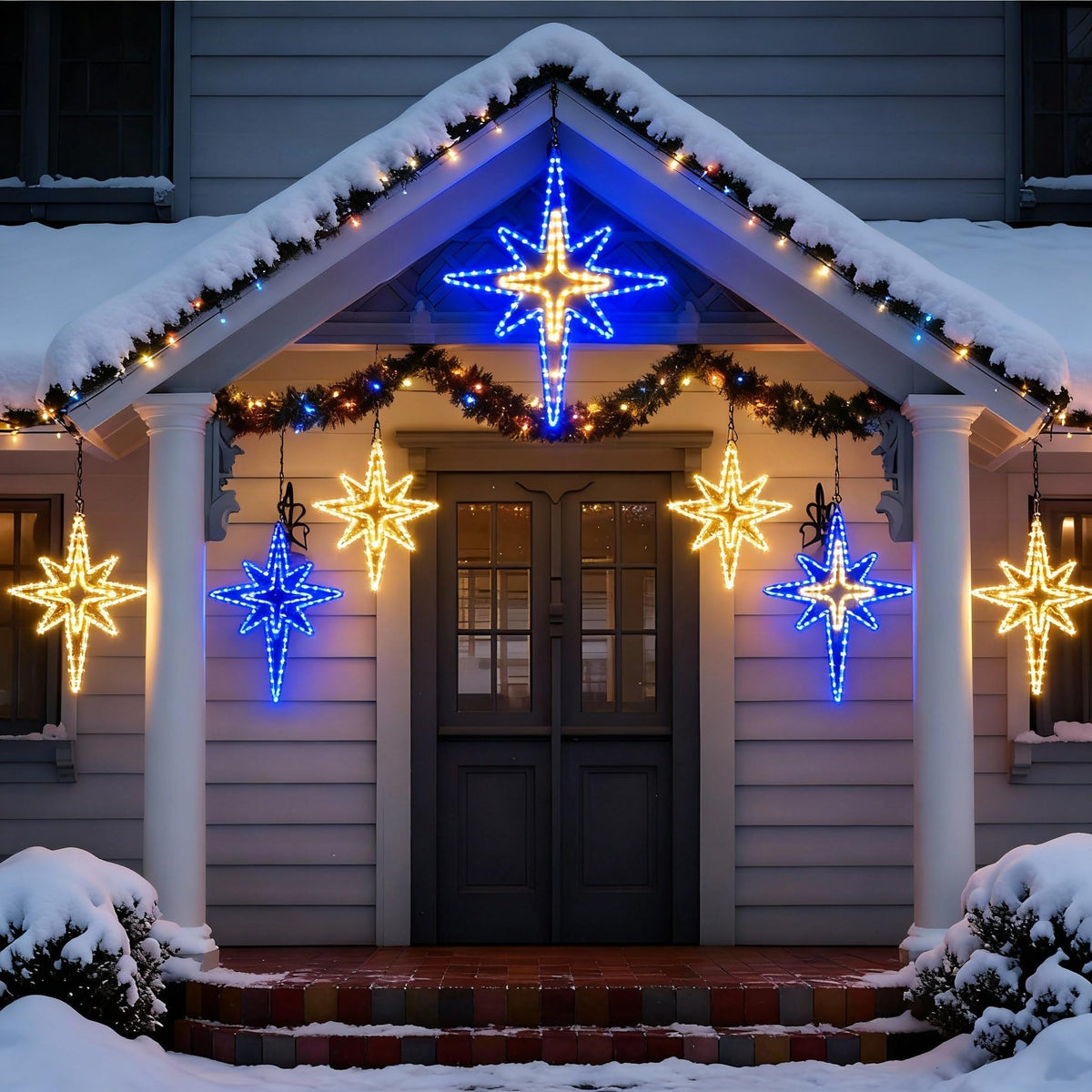 Wettal 36'' Christmas Star of Bethlehem LED Star Hanging Lights Nativity Holy Family Light for Door Window Porch Wall Decoration Plug Operated Lighted Hanging Tree Topper(Blue, Warm Light)