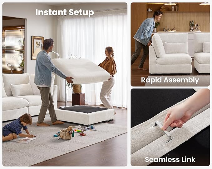 115" Oversized Chenille Couch Modular Sectional Sofa, Washable Cloud Couch