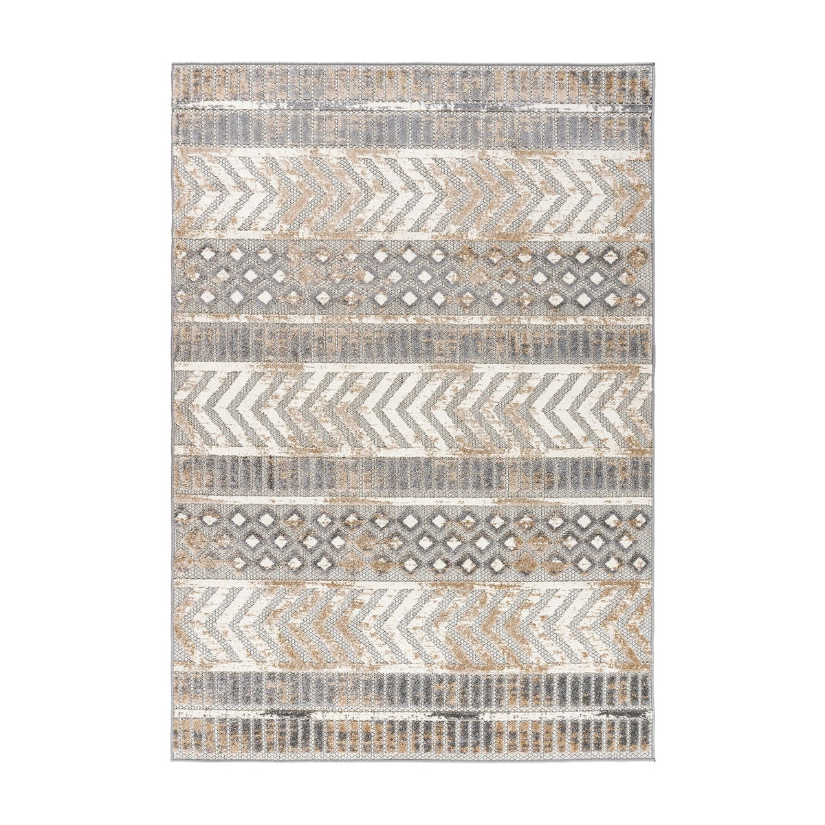 Rugshop Distressed Geometric Indoor/Outdoor Beige Area Rug Modern Tribal Stripe, Durable Stain Resistant Perfect for Patio, Backyard, Deck and Outdoor Lounge 5' x 7'