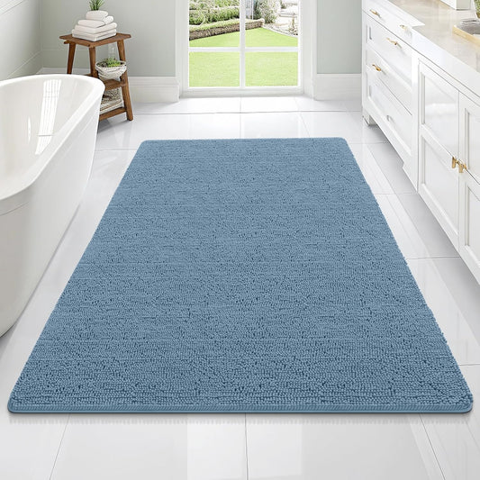 OLANLY Large Bathroom Rugs - Extra Soft Chenille Bath Mats with Rubber Backing | Quick Dry, 70x46, Airy Blue