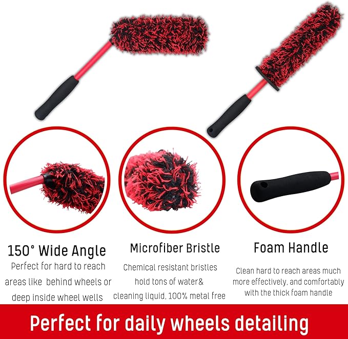 Metal Free Microfiber Wheel Brush Kit- Microfiber Angled Wheel Brush, Long