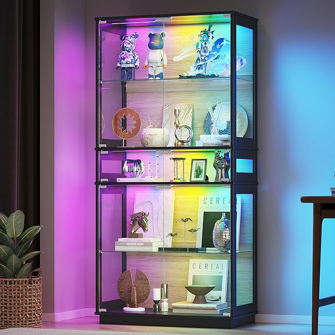 RGB Glass Display Cabinet, 5-Tier Lighted Display Case