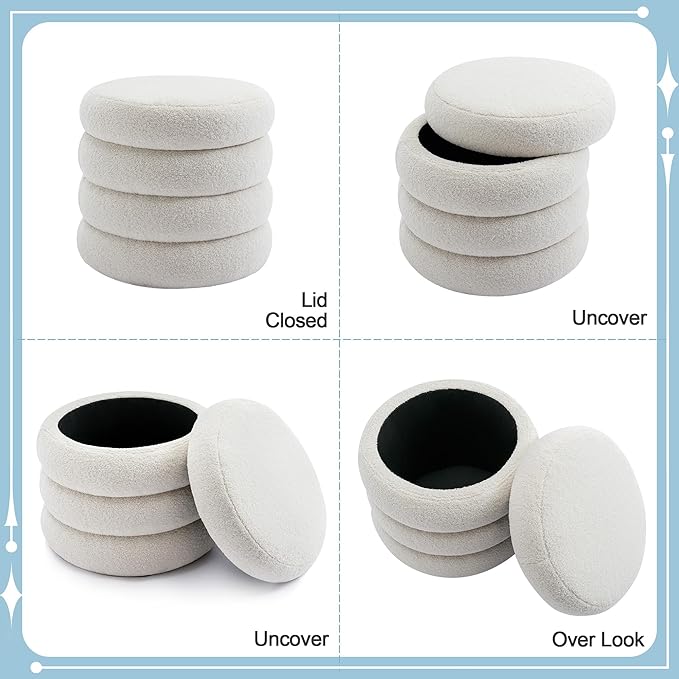 Flouki 19.5" Storage Ottoman Round, Vanity Stool