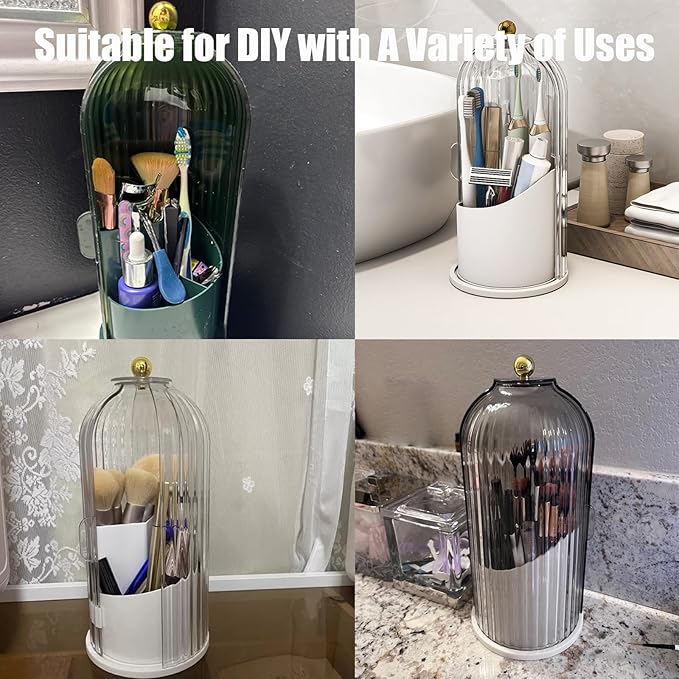 Concealed Toothbrush Holder, Rotating Bathroom Organizer Countertop, Toothbrush