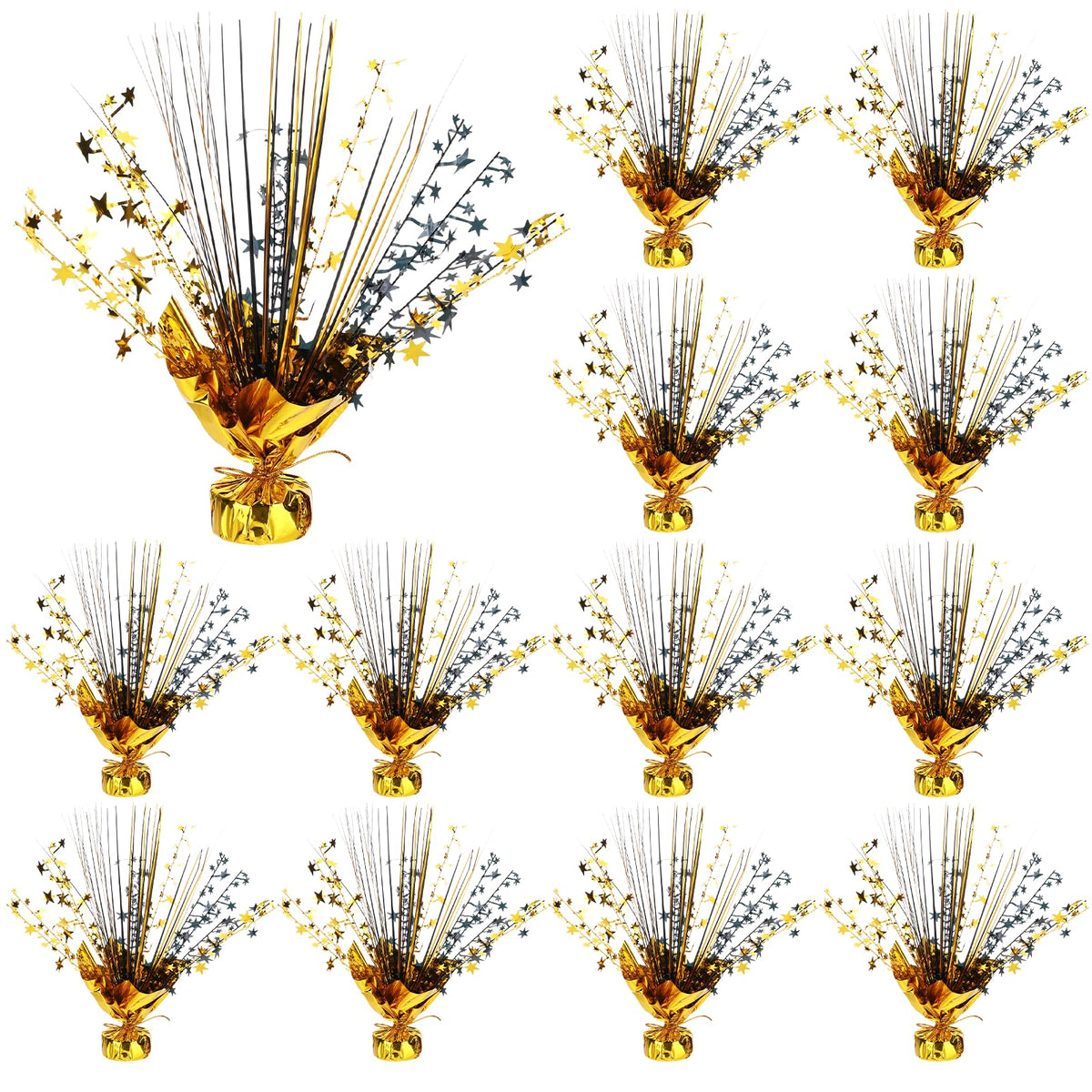 12 Pack Metallic Foil Spray Star Centerpieces for Tables, Black and Gold Party Decorations for Wedding Birthday Baby Shower Bachelorette Retirement New Years Party Table Decorations