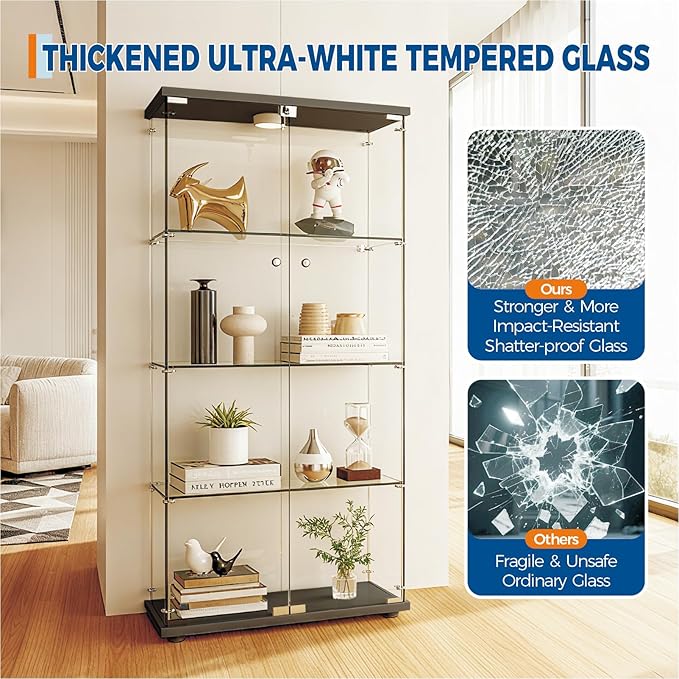 IDEALHOUSE Tempered Glass Display Cabinet