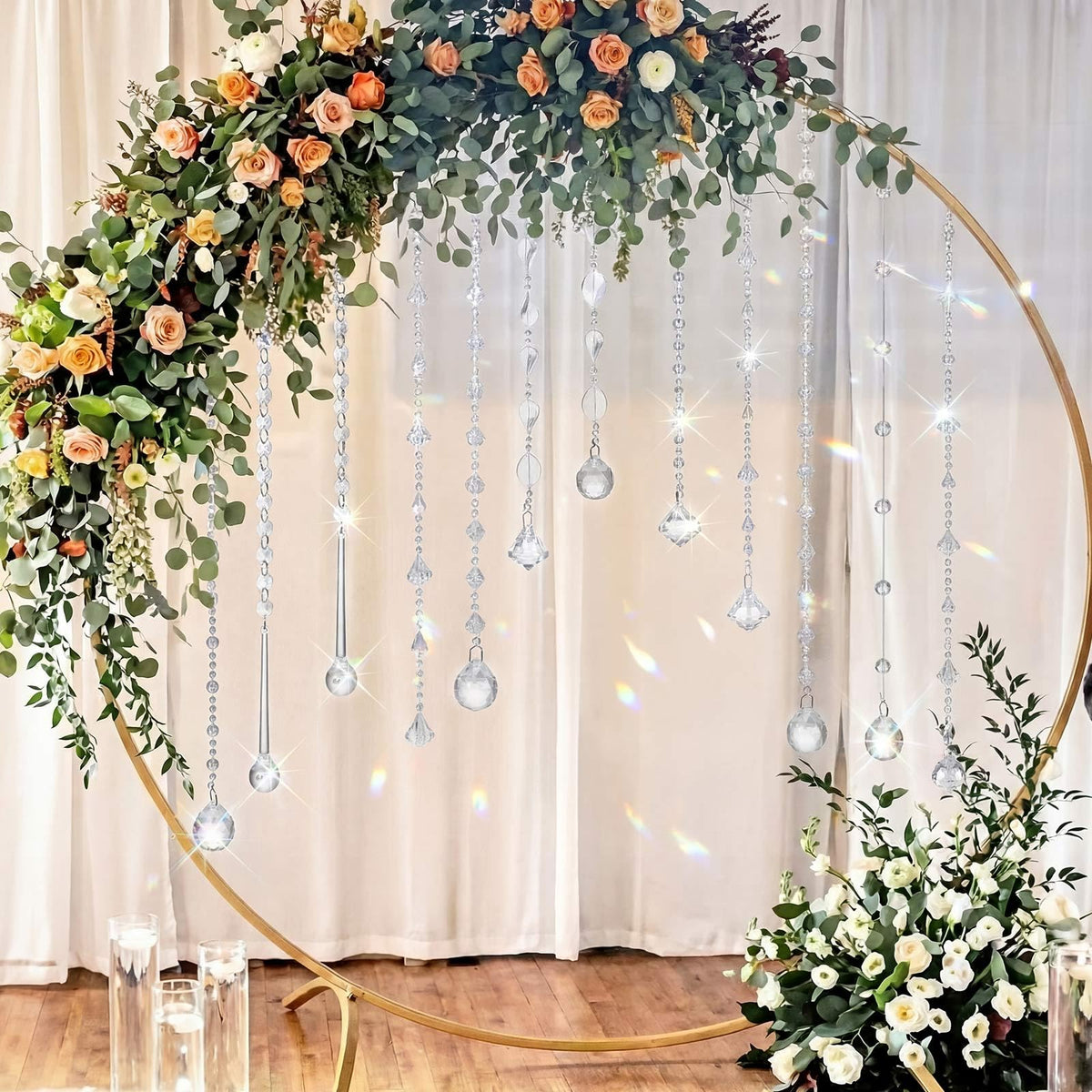 Soulchen 24 Pcs 20 Inch Clear Acrylic Crystal Garland Strands Large Hanging Chandelier Bead Chain String Wedding Icicle Drop Ornaments for Wedding Party Decor
