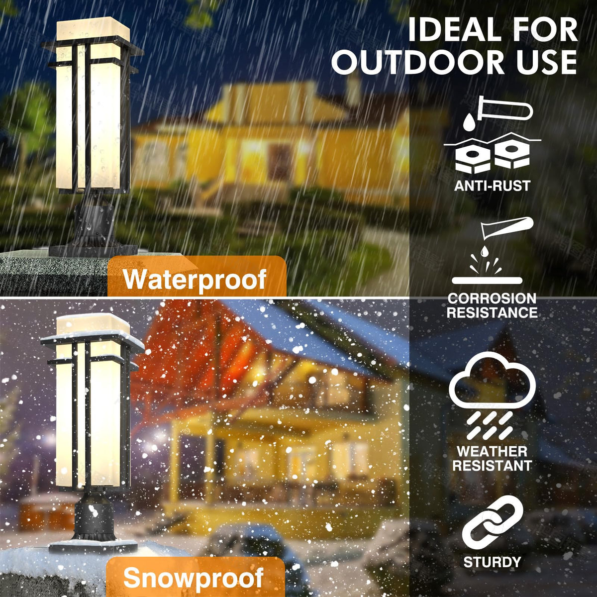 Yoenecea Outdoor Post Light Fixture - Aluminum Lamp Posts Outdoor Lighting, Outdoor Lightpost Lantern with 3-Inch Pier Mount Base Outside Pole Lighting for Porch Garnden (17.3''H, 1 pc)