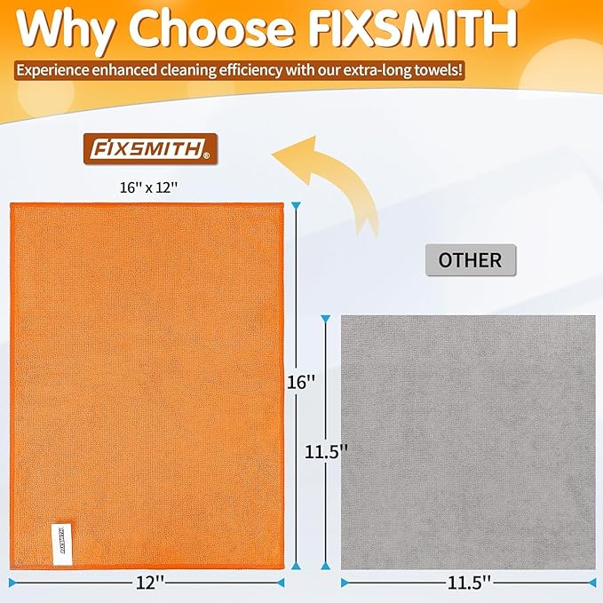 FIXSMITH Microfiber Cleaning Cloth -Pack of 24, Highly Absorbent Cleaning Rags