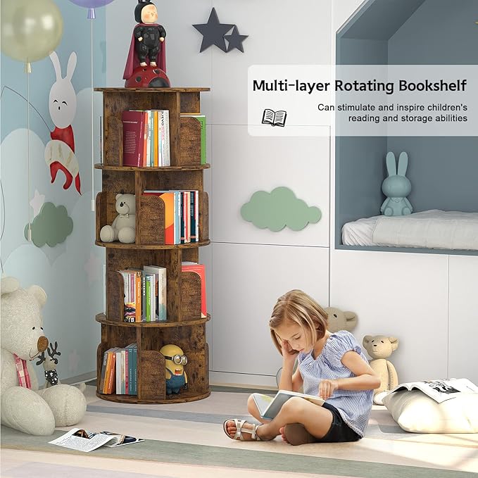 Aheaplus Rotating Bookshelf, Small Corner Bookshelf