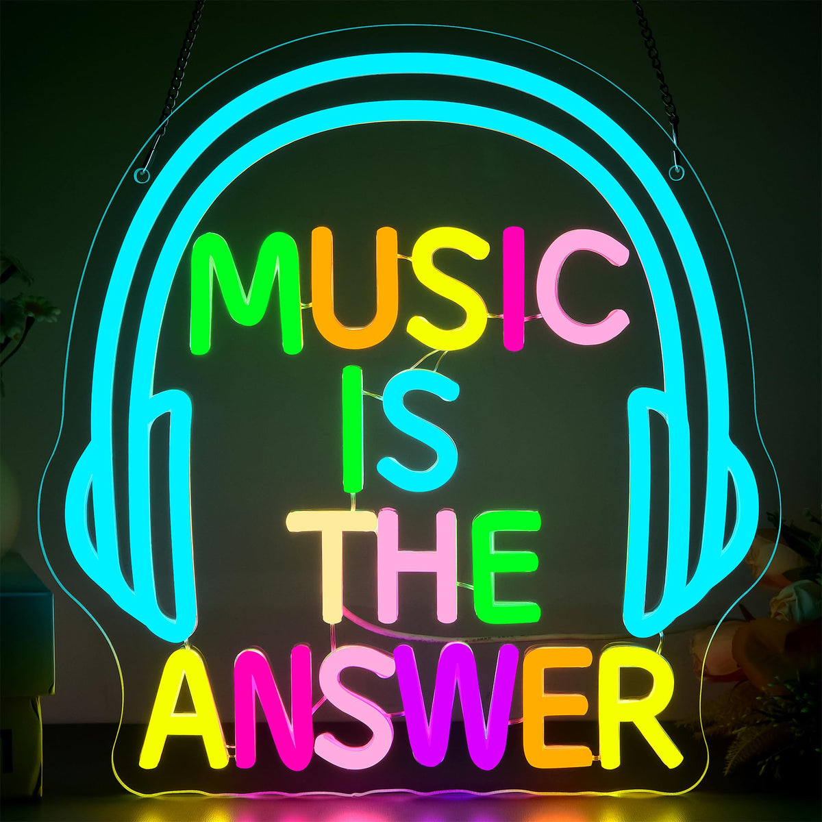Music Neon Sign for Wall Decor Music Is The Answer LED Neon Light for Studio Dimmable Bar LED Sign for Livehouse Bar Party Bedroom Rock And Roll LED Light Birthday Gifts Size 12.5 * 12.1In(TWP304)