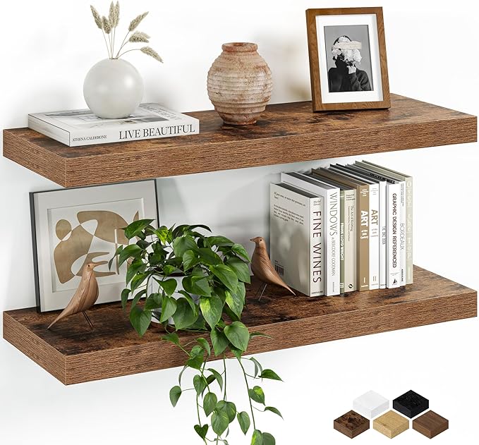 Fun Memories Floating Shelves for Wall, 24 Inch Set of 2 Rustic Wood Wall