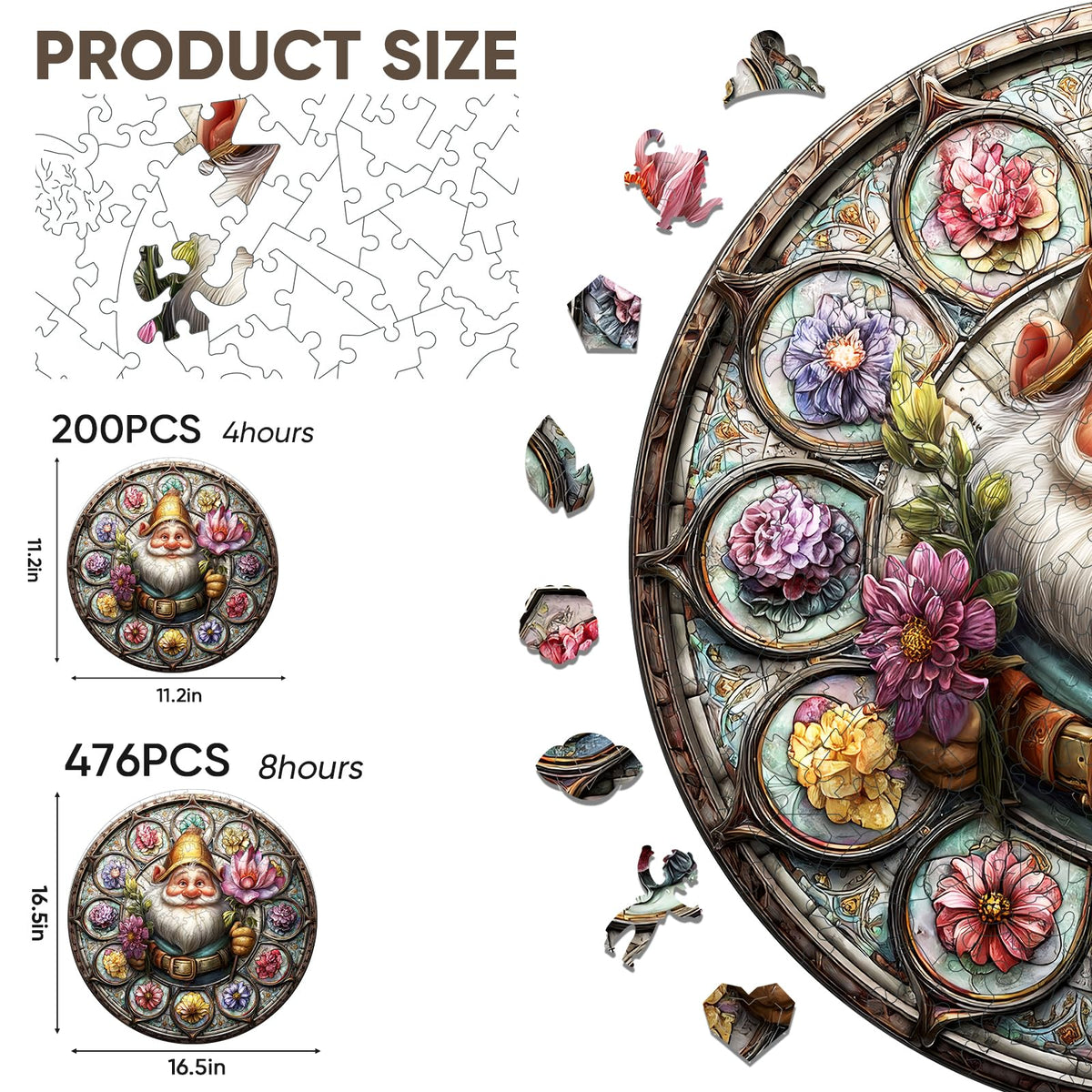 Mocfesk Wooden Puzzles for Adults, 200 Pieces Gnome Jigsaw Puzzles, Unique Shaped Puzzles with Exquisite Wooden Box, Family Game, 11.2'' x 11.2''