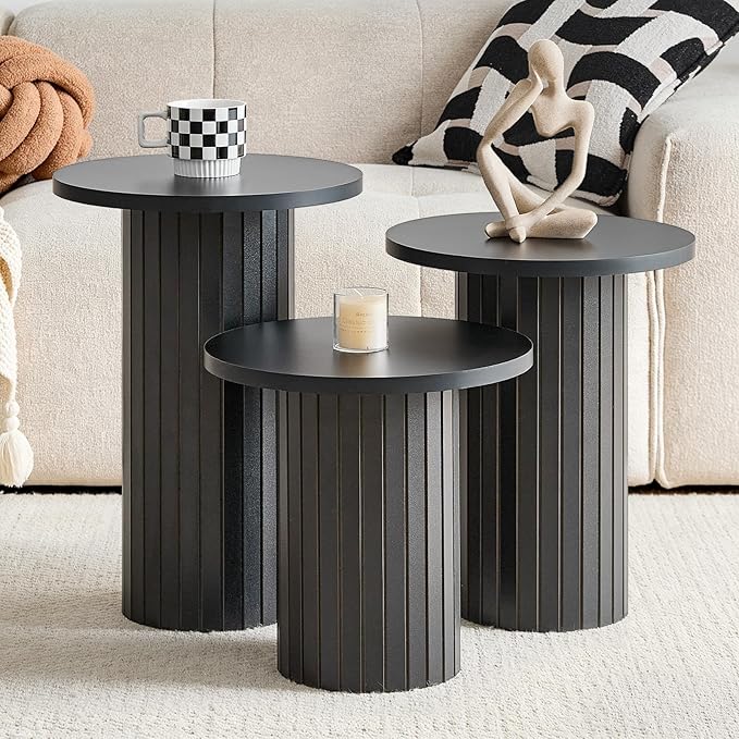 Round Nesting Coffee Table Set of 3 Mid Century Modern Wood Round Coffee Tables