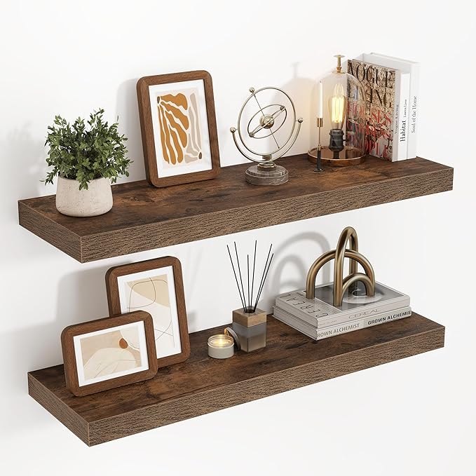 Acovy 32 Inch Floating Shelves, 3D Textured Wood Grain, Wooden Shelves