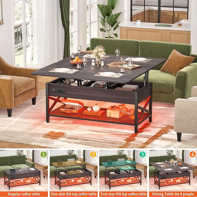 Aheaplus Coffee Table Lift Top Multi-Function Coffee Table Converts to Dining