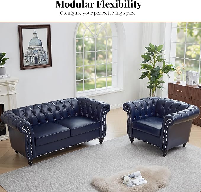LEVNARY Chesterfield Armchair, Tufted Leather Accent Chair, Mid-Century Modern