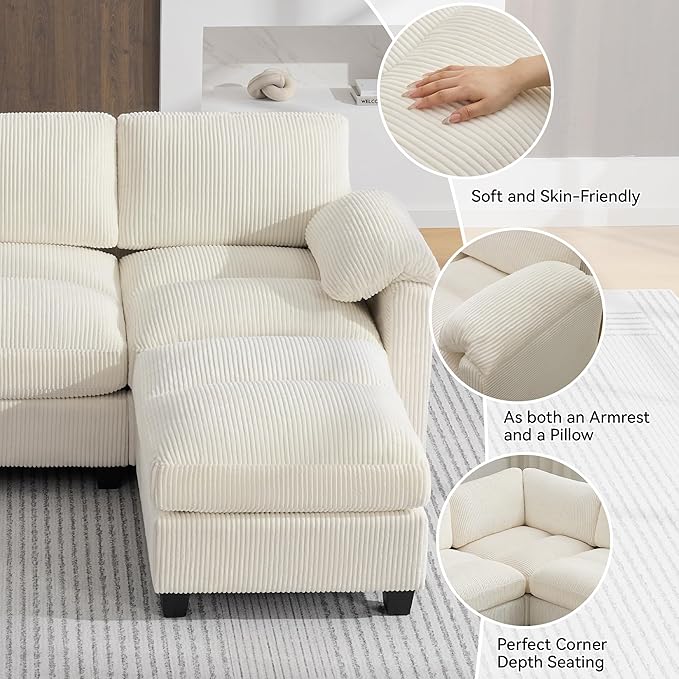 87.5'' L Shaped Modular Sectional Sofa, 3 Seater Cloud Couch