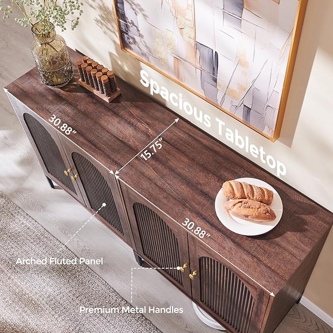 IFBUY Modern Sideboard Buffet Cabinet, 61.75" W Fluted Arched Buffet Cabinet