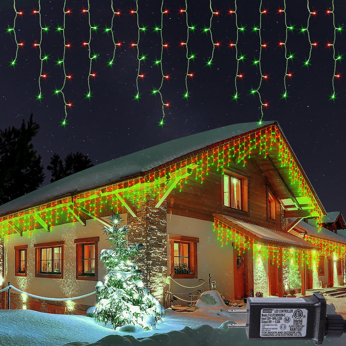 Hopolon 33FT 360L LED Christmas Icicle Lights Outdoor Waterproof,8 Modes Plug in Curtain String Lights with 60 Drops for Wedding, Party, Bedroom, Garden, Home, Wall Decorations(Red Green)