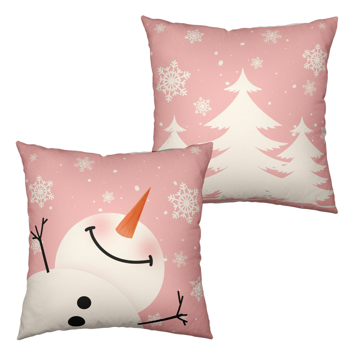 Kwlegh Pink Snowman Pillow Covers 18x18 Christmas Tree with Snowflakes Throw Pillow Covers Pillow Case Winter Holiday Cushion Case for Living Room Couch Bedroom Set of 2