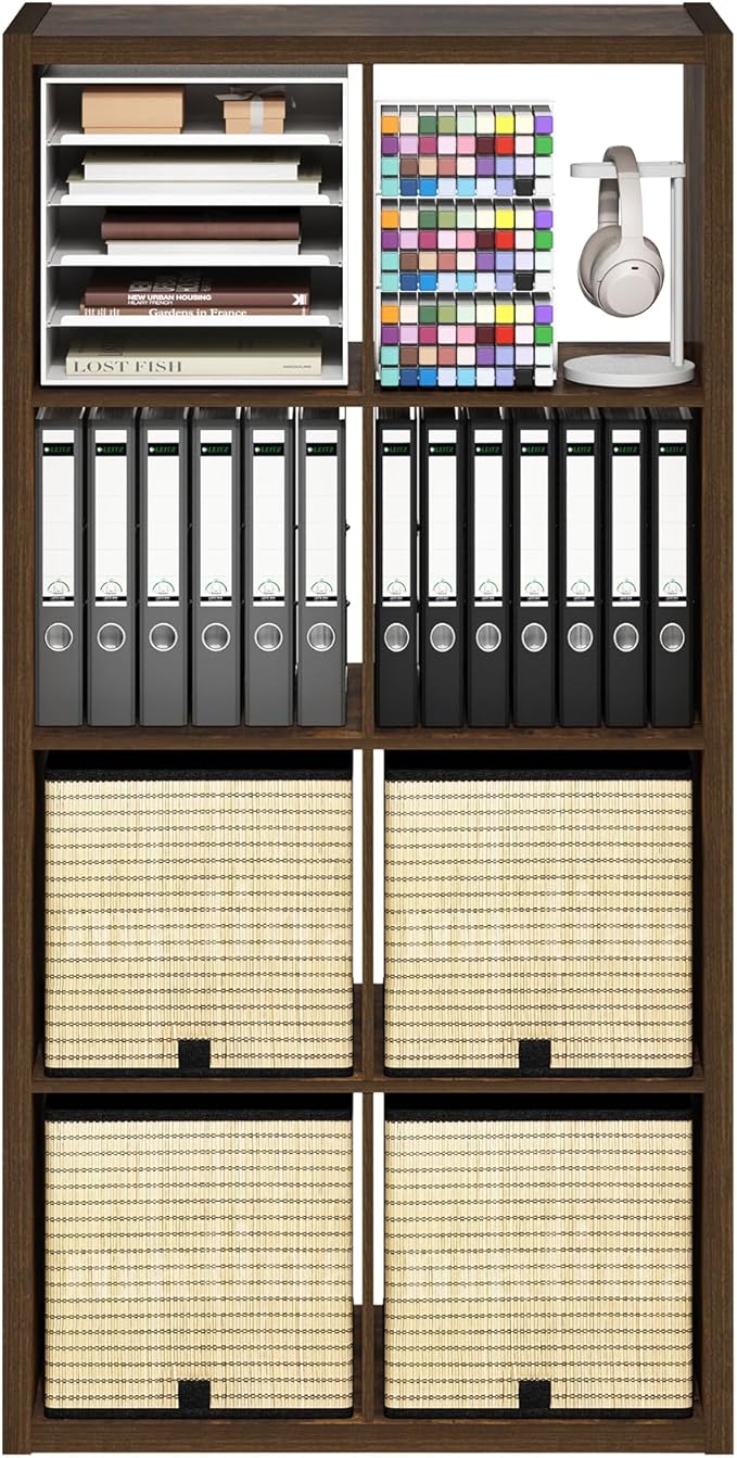 Furinno Cubicle Book Shelf, 8-Cube Bookshelf, Extra Thick Frame Horizontally &