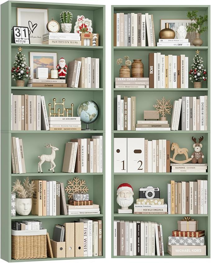 FOTOSOK 6-Tier Open Bookcase and Bookshelf Set of 2, Freestanding Display