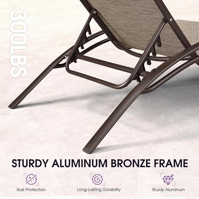 PURPLE LEAF Outdoor Chaise Lounge Chair Set of 3 Patio Pool Lounger Bronze