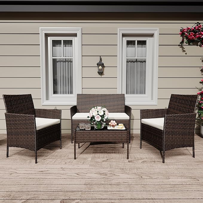 GarveeLife 4-Piece Patio Furniture Set, Rattan Outdoor Furniture