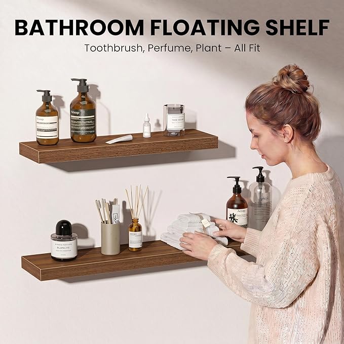 Fun Memories Floating Shelves for Wall, 40 Inch Long Set of 2 Rustic Wood Wall