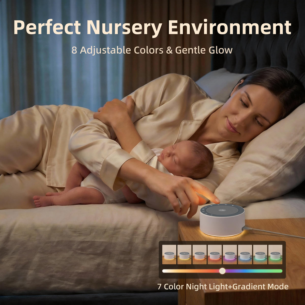 Kipcush White Noise Machine for Baby & Adults, 30 Soothing Sounds, Soft Non-Glare Nursery Lamp, 8 Color Night Lights, Memory Function (Angel V1 White, Standard)