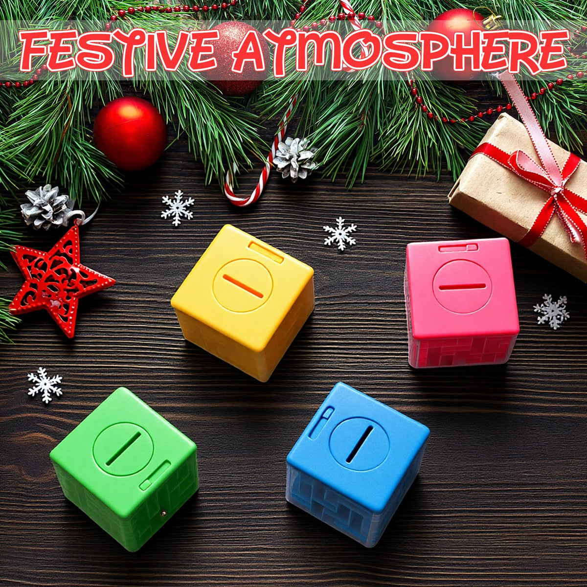 4 Pcs Money Box for Cash Gift Stocking Stuffers Plastic Cash Money Maze Puzzle Box for Adults Christmas Birthday Party Favors (Blue)