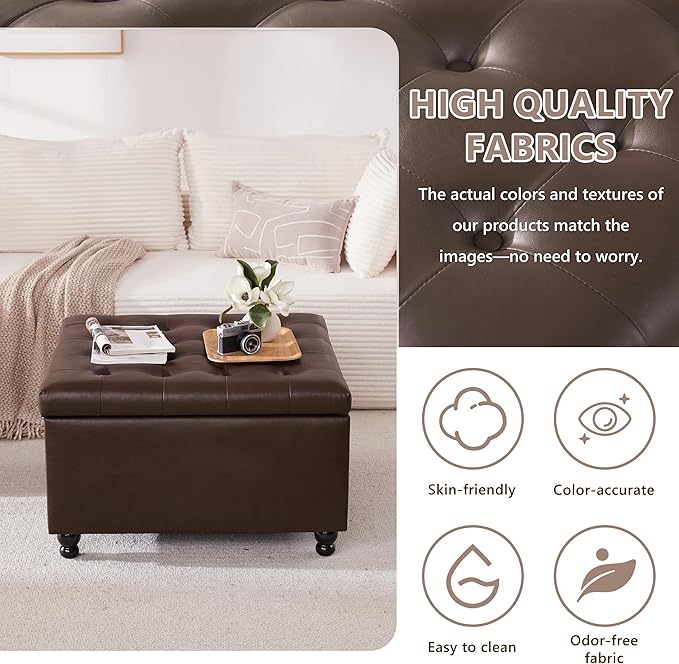 Weture 30 Inch Large Square Storage Ottoman Coffee Table, Oversized Square