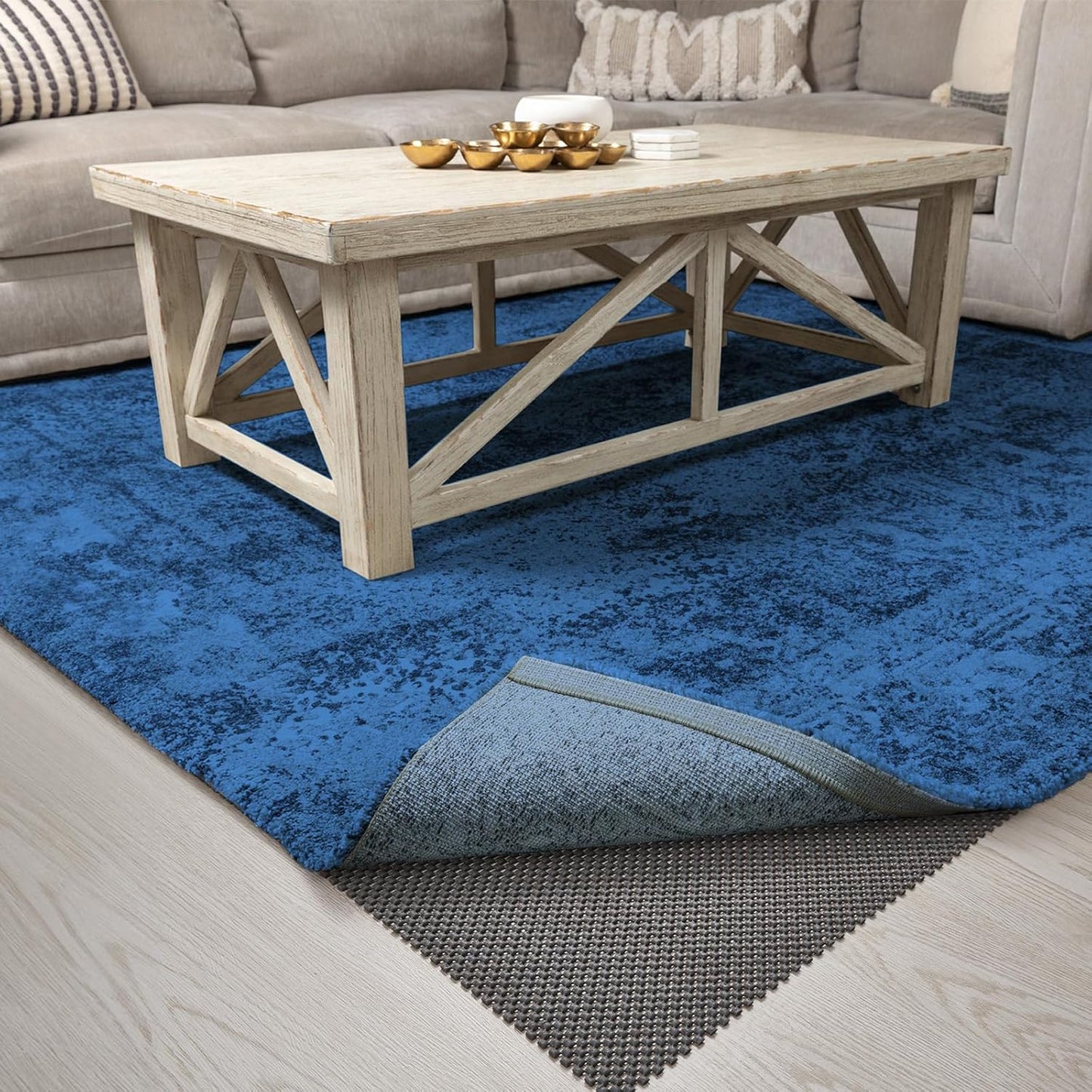 Veken Rug Pad Gripper - Non-Slip Thick Dark Grey Mat for Hardwood & Tile Floors | 7x10 Ft Anti-Skid Solution