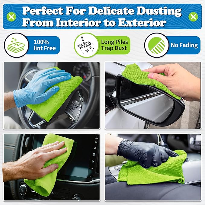 FIXSMITH Microfiber Cleaning Cloth, Shop Towels Bulk, 24 Pack Green Microfiber