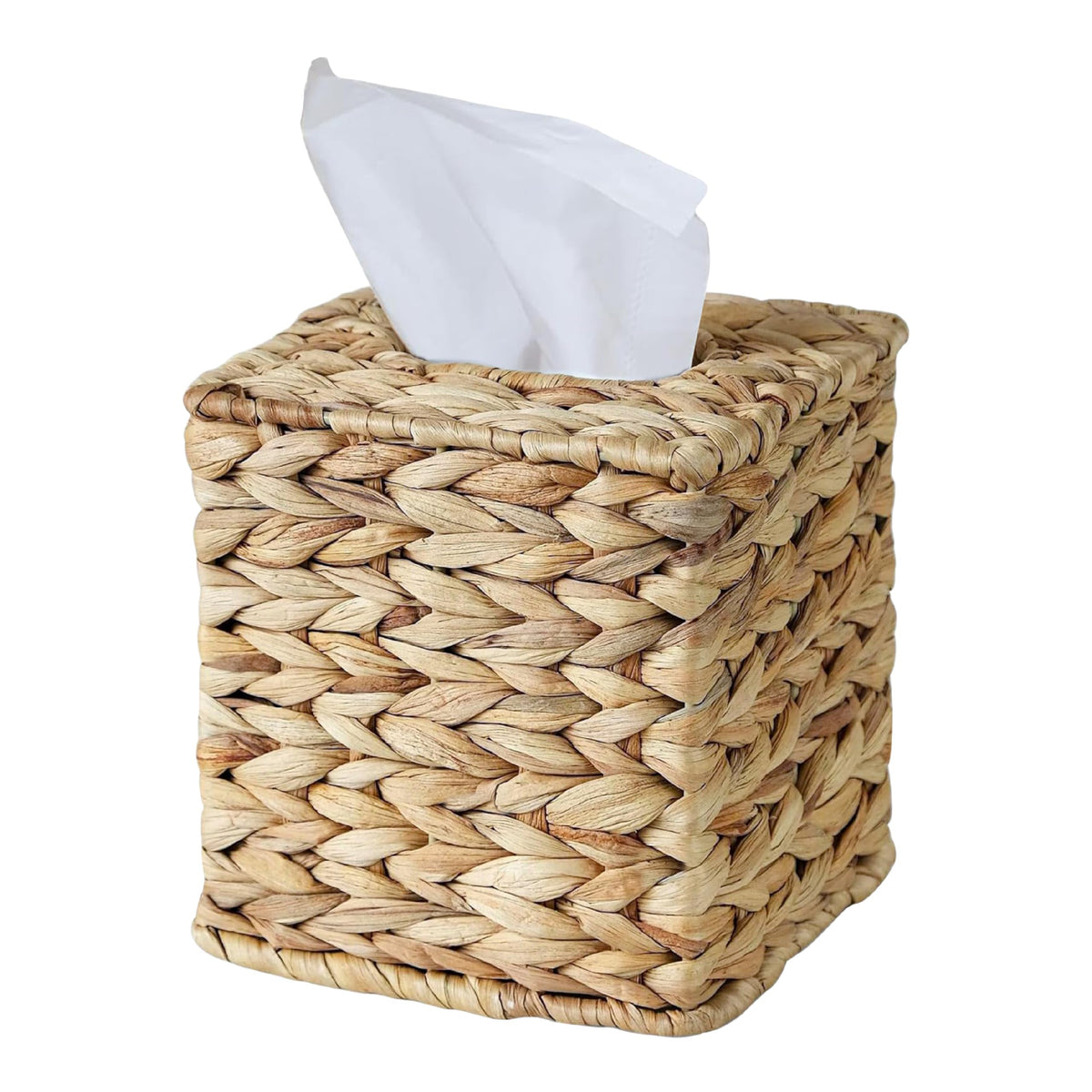 Water Hyacinth Handwoven Tissue Box Cover, Square Decorative Tissue Holder, Natural Handmade Wicker Napkin Box Holder for Bathroom, Living Room, Bedroom, Boho Farmhouse Home Decor