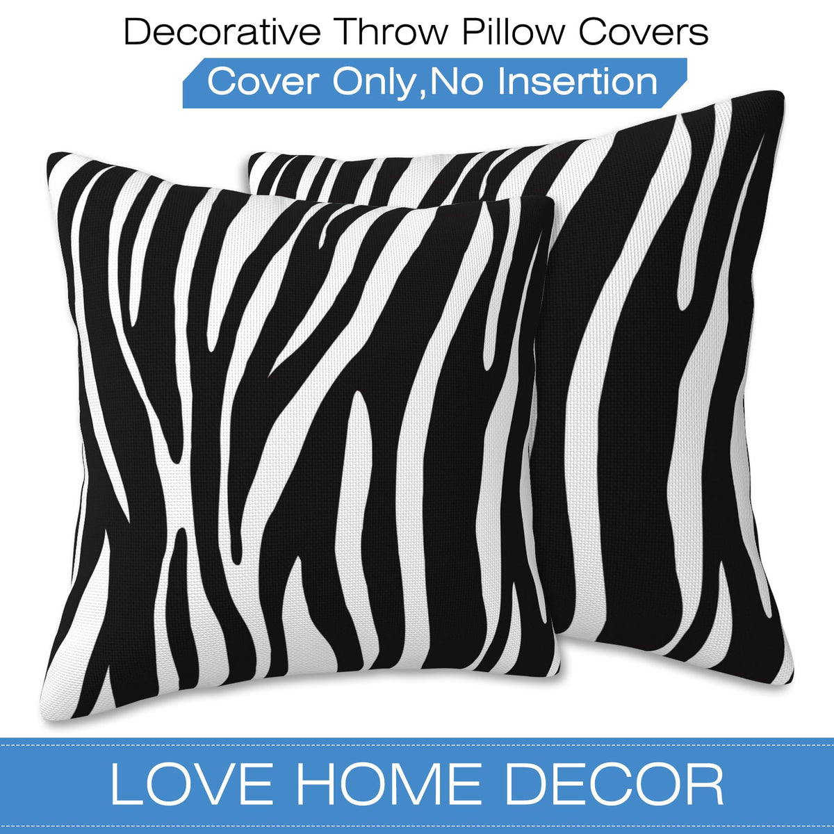 Naqiuli Throw Pillow Covers Animal Zebra Skin Pillow Covers 18x18 Inch Set of 2 Throw Pillows Decorative Pillow Cases Cushion Covers for Bedroom Livingroom Sofa Farm House