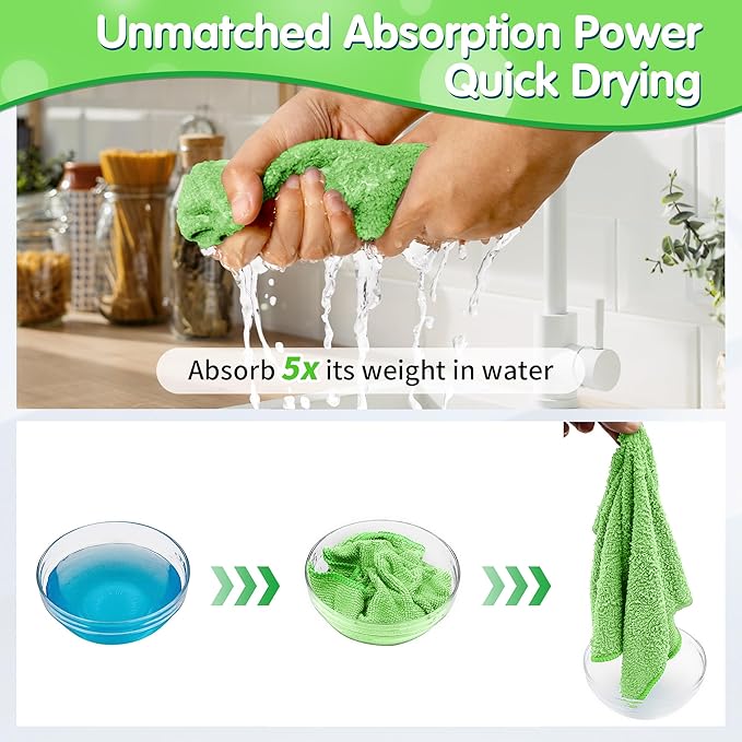 FIXSMITH Sage Green Microfiber Cleaning Cloth -Pack of 8, Highly Absorbent